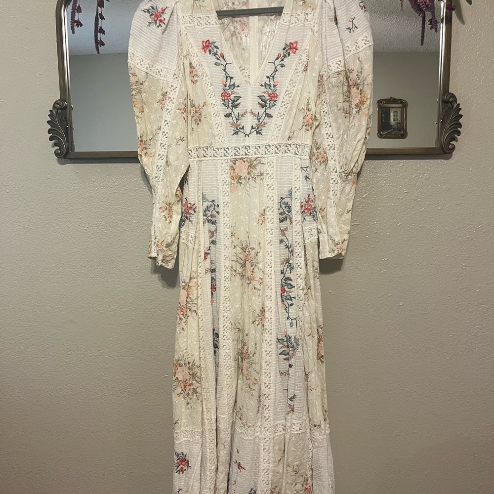 ASOS Floral Embroidered Midi Dress in Cream